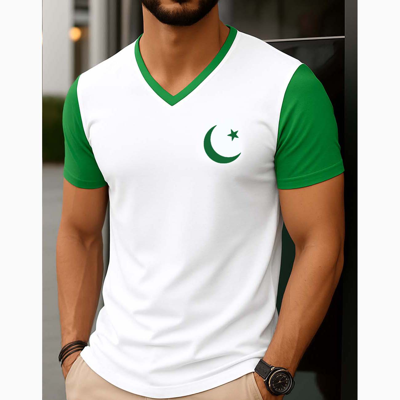 White Contrast Style CT Logo Printed V-Neck Half Sleeve Azadi Tshirt. D-49 Main image