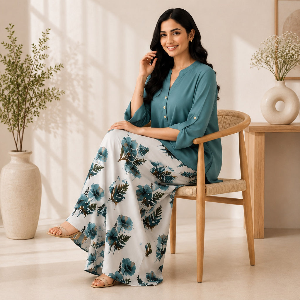 Binara Printed Western Shirt Style Stitched Co-Ord Set!. PCS# 23 Dress Code