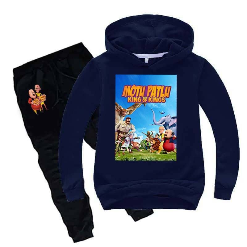 Kids Printed Motu Patlu Printed Hoodie Style Winter 2-Pcs Winter Track-Suit. Secondary image