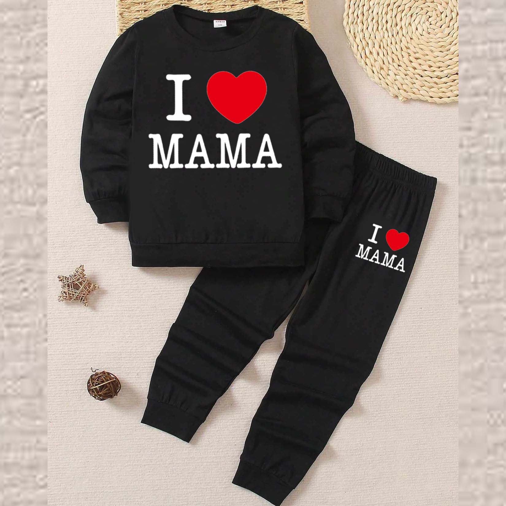I Love MAMA Kids Sweat Style 2-Pcs Summer Suit. (FTS+TR) Main image