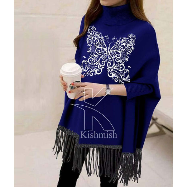 Butterfly Printed Bat-Wing Style Viscose Poncho.