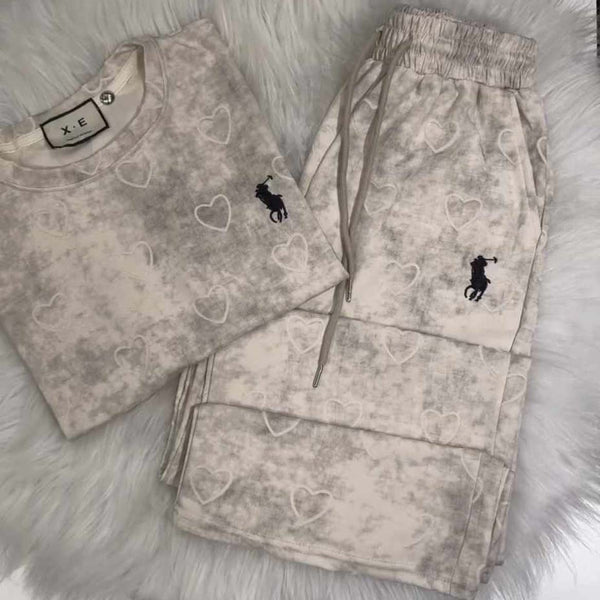 Heart Textured Horse Logo Printed Style Western 2-Pcs Summer Tracksuit For Her. WSTS-08