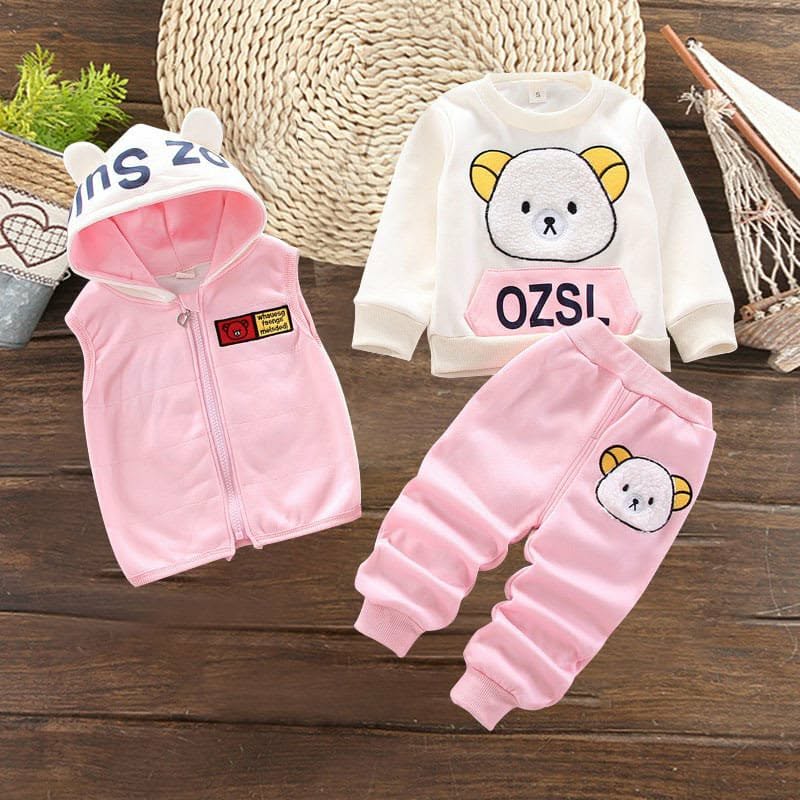 Pink Ozsl Bear Printed 3-Pcs Winter Track-Suit For Kid's. K3PWTS-02 Main image