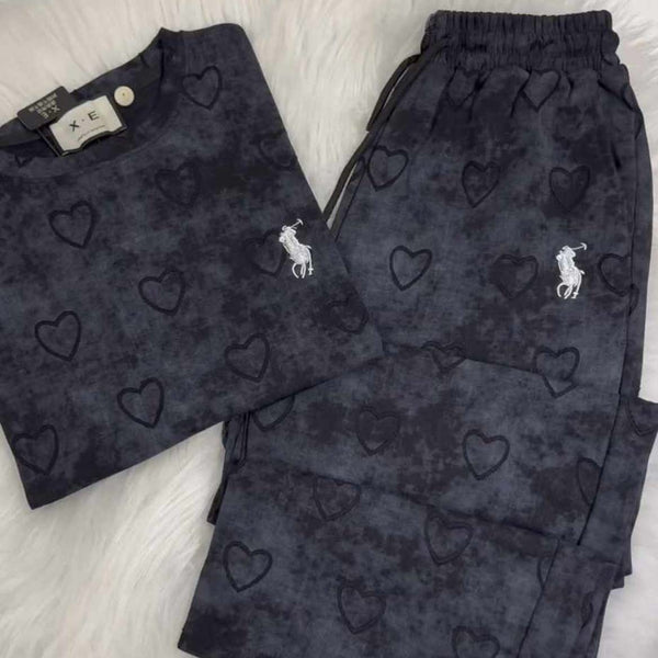 Heart Textured Horse Logo Printed Style Western 2-Pcs Summer Tracksuit For Her. WSTS-08