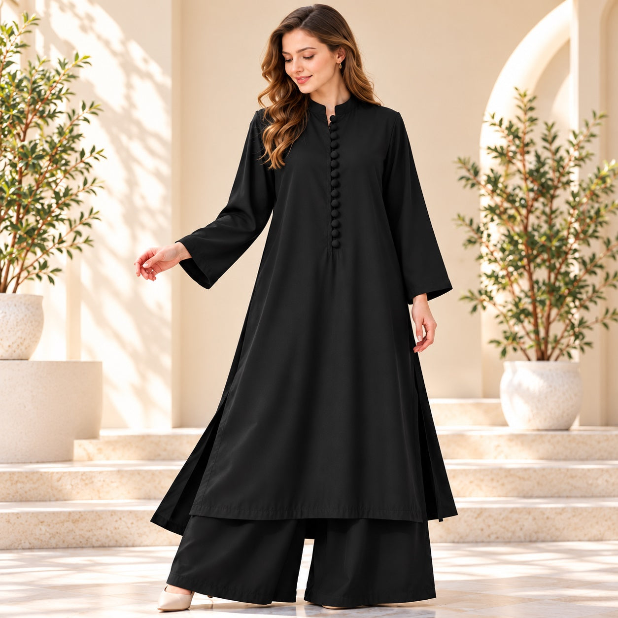 Karizma Solid Long Shirt & Plazo Style 2-Pcs Stiched Co-Ord Set! Secondary image