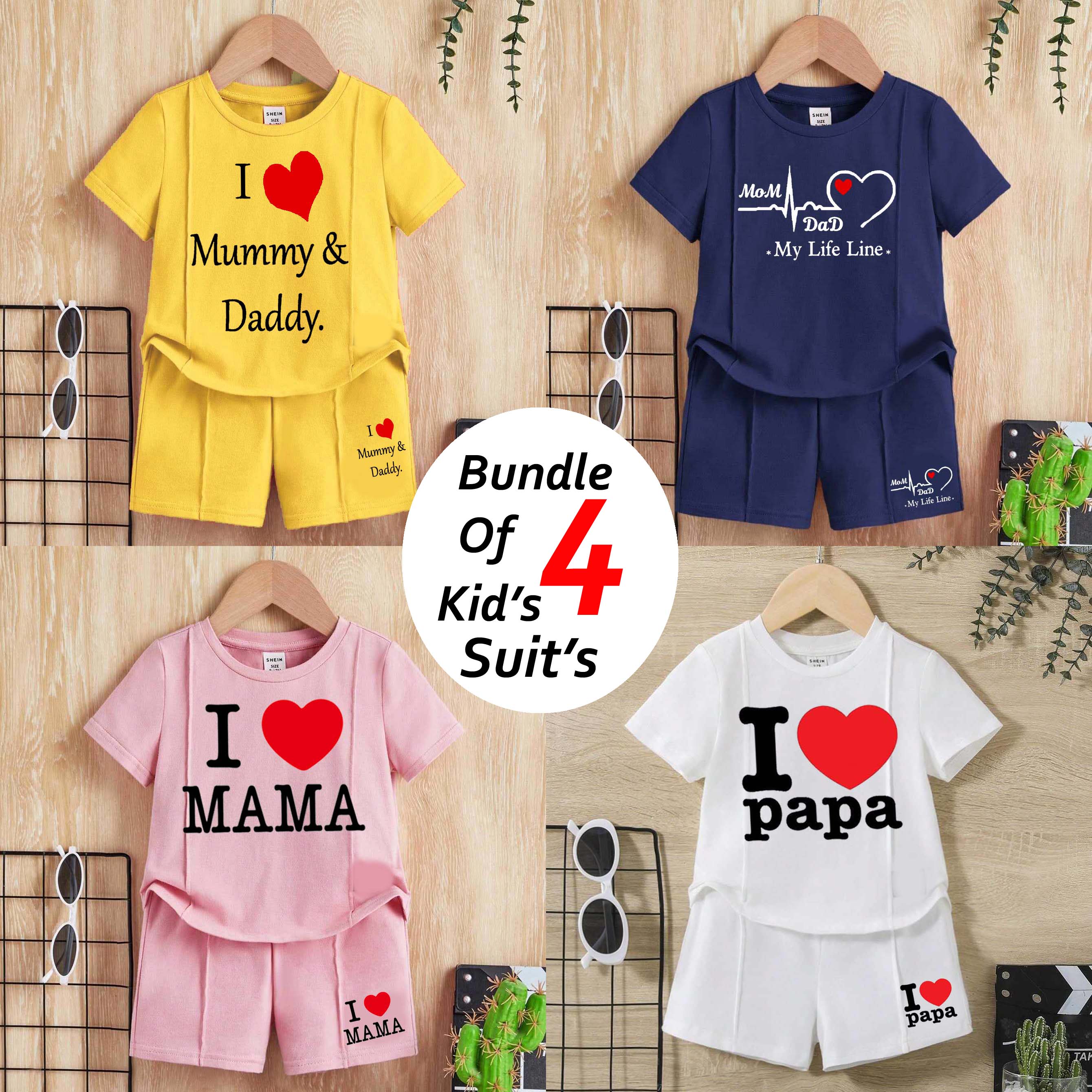 Bundle Of 4 Kids Pintex Style 2-Pcs Summer Suit. (HTS+SH) (Clearance-Sale) Main image