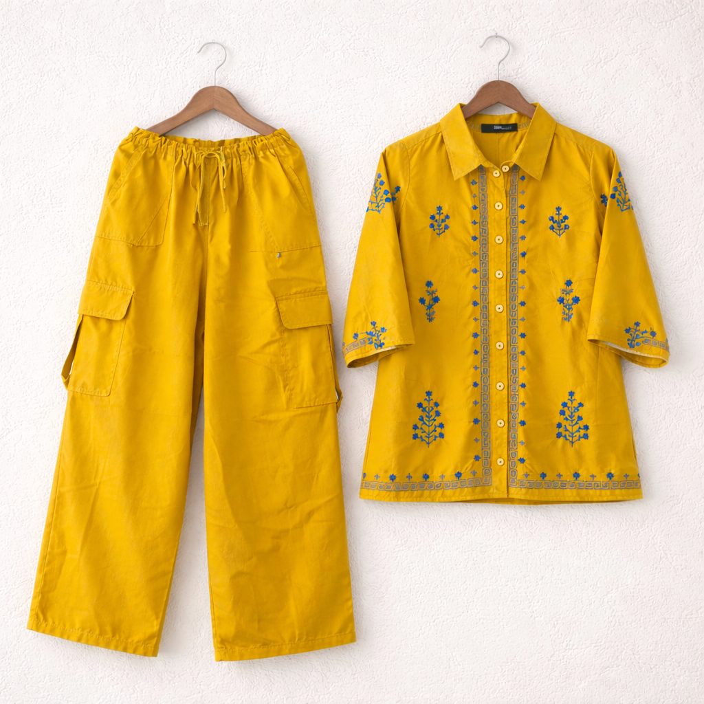 Cotton Embroidered Western Shirt & Cargo Style 2-Pcs Stiched Co-Ord Set. KML-02 Secondary image