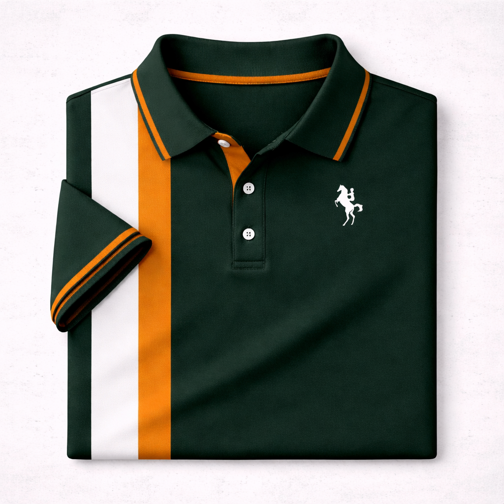 Green Dry-Fit 3D Stripe Printed Style Half-Sleeve Polo Summer Tshirt. MS3DP-14 V2 Main image