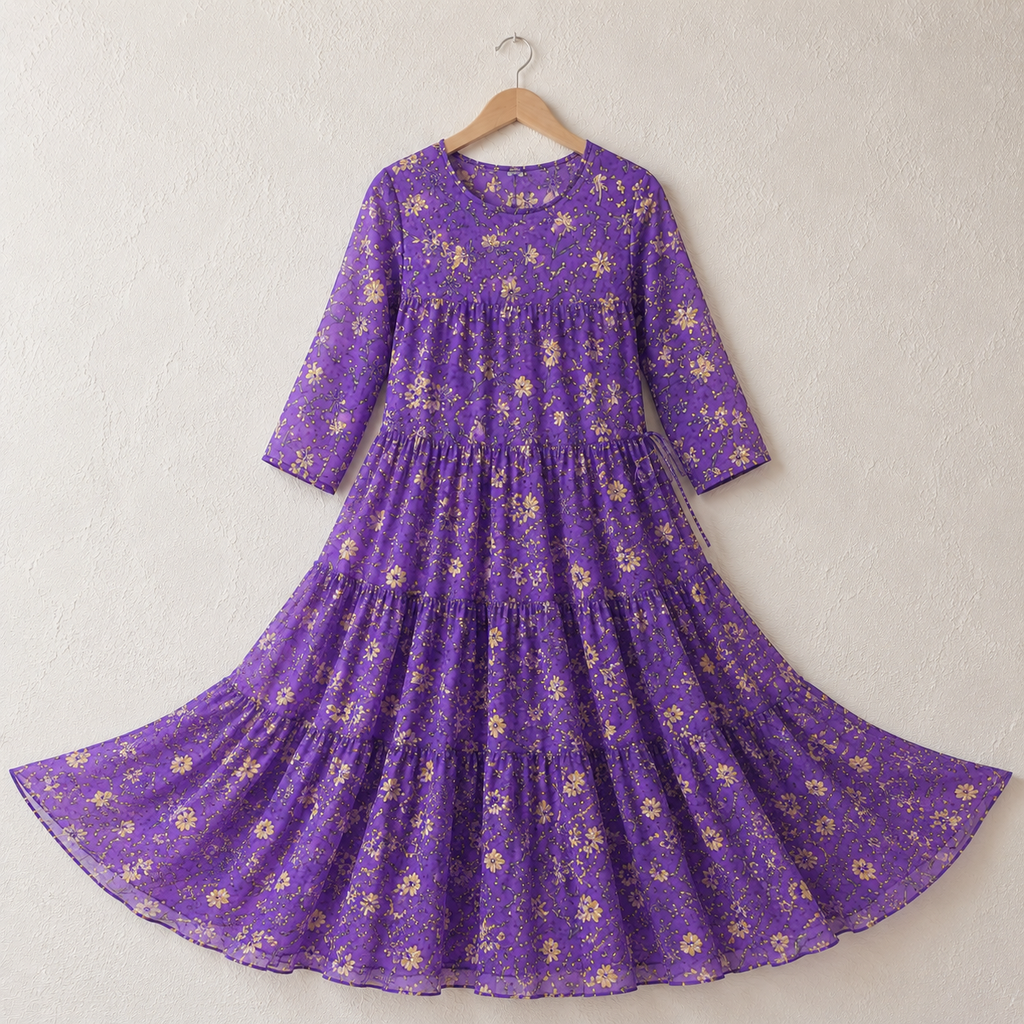 Atlantic Printed Shafoon Long Patch-Work Style Maxi. ZESM-01