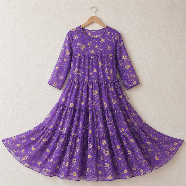 Atlantic Printed Shafoon Long Patch-Work Style Maxi. ZESM-01
