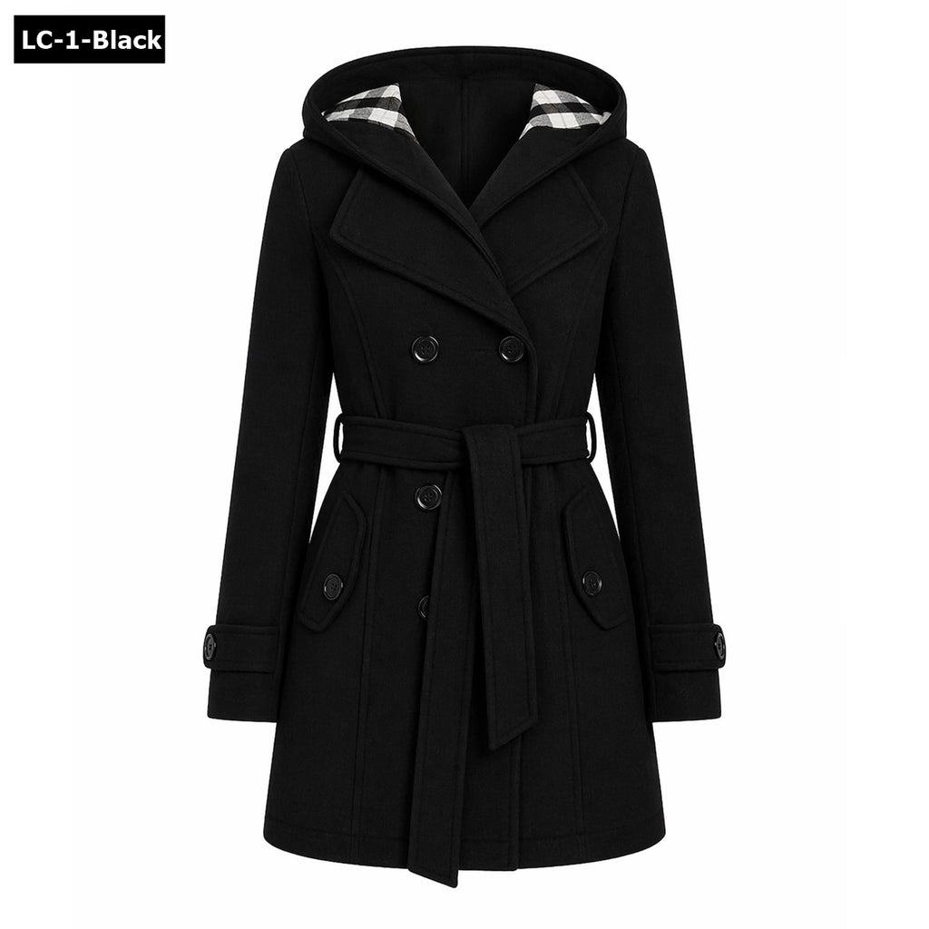 6-Button Hooded Style Casual Winter Fleece Coat For Her.