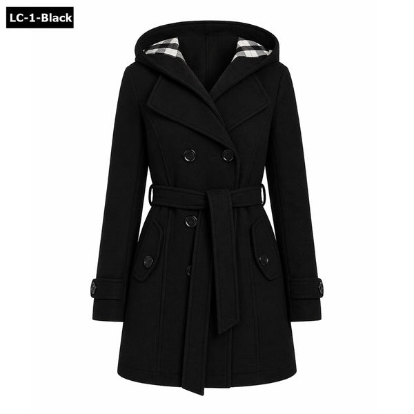 6-Button Hooded Style Casual Winter Fleece Coat For Her.