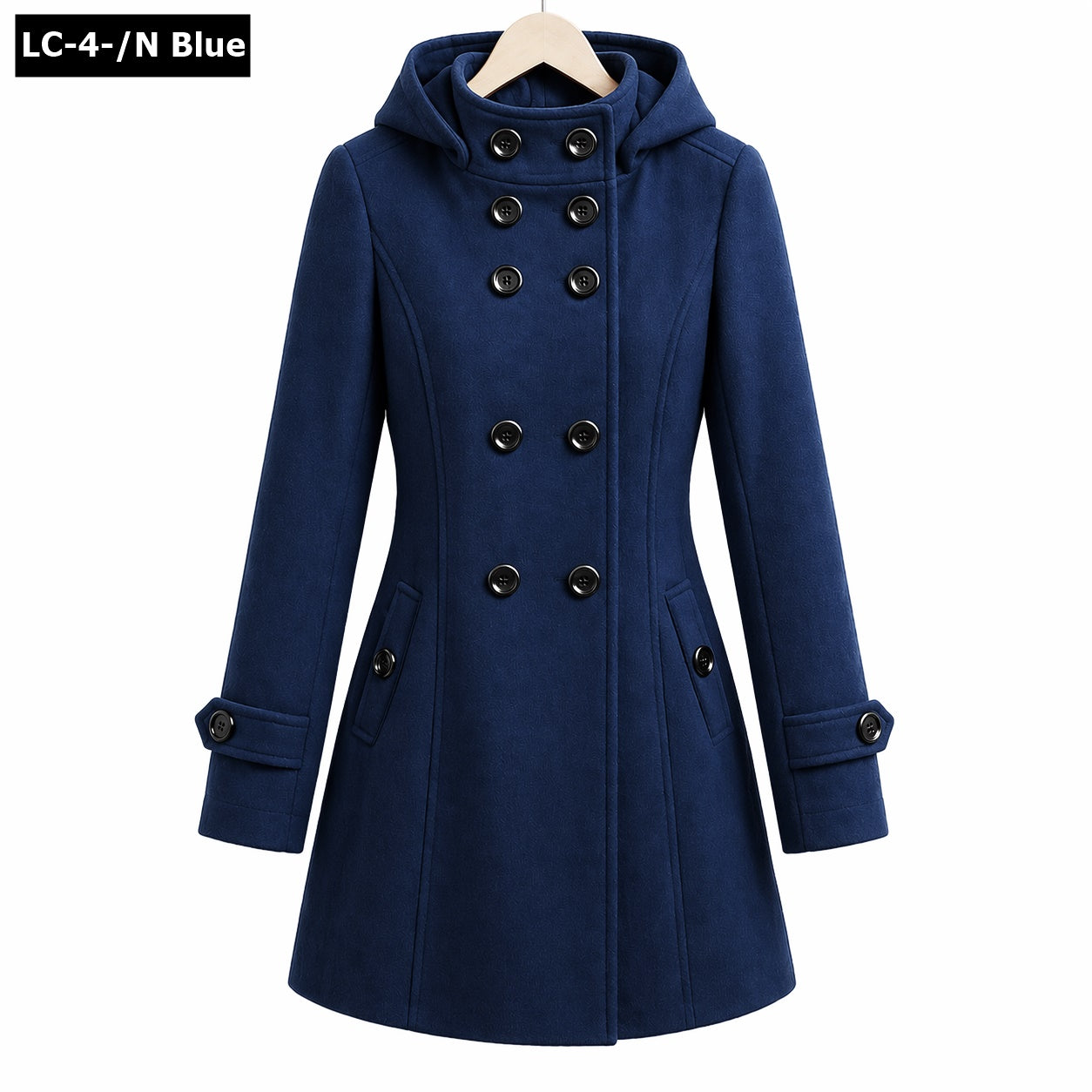 6-Button Hooded Style Casual Winter Fleece Coat For Her.