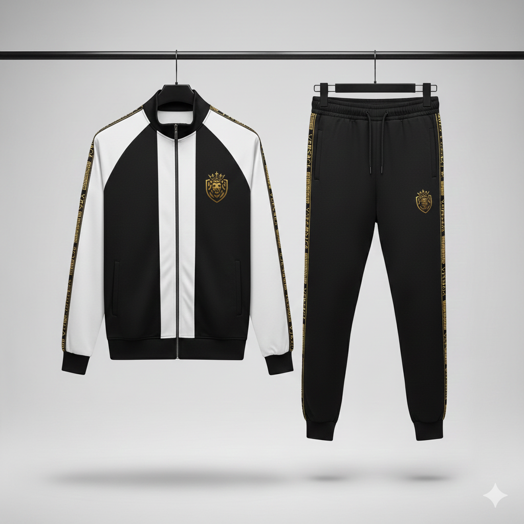Lion Printed Patch-Work Jacket Style 2-Pcs Winter Tracksuit. D-22 V2 Secondary image