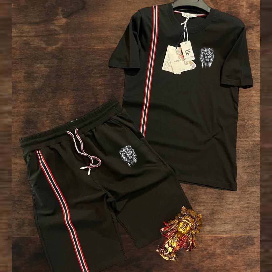 Front Stripe Style Lion Printed Premium Quality 2-Pcs Summer Suit. Secondary image