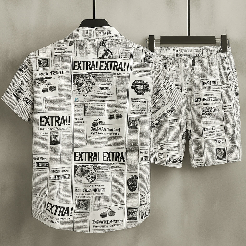 All-Over 3D News-Paper Printed Premium Quality Dry-Fit 2-Pcs Summer Suit. MS3D-14 Secondary image