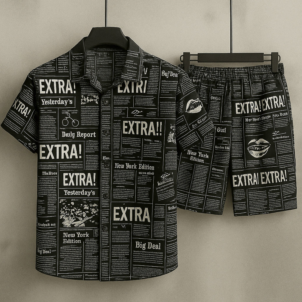 All-Over News-Paper 3D Printed Premium Quality Dry-Fit 2-Pcs Summer Suit. MS3D-15 Main image
