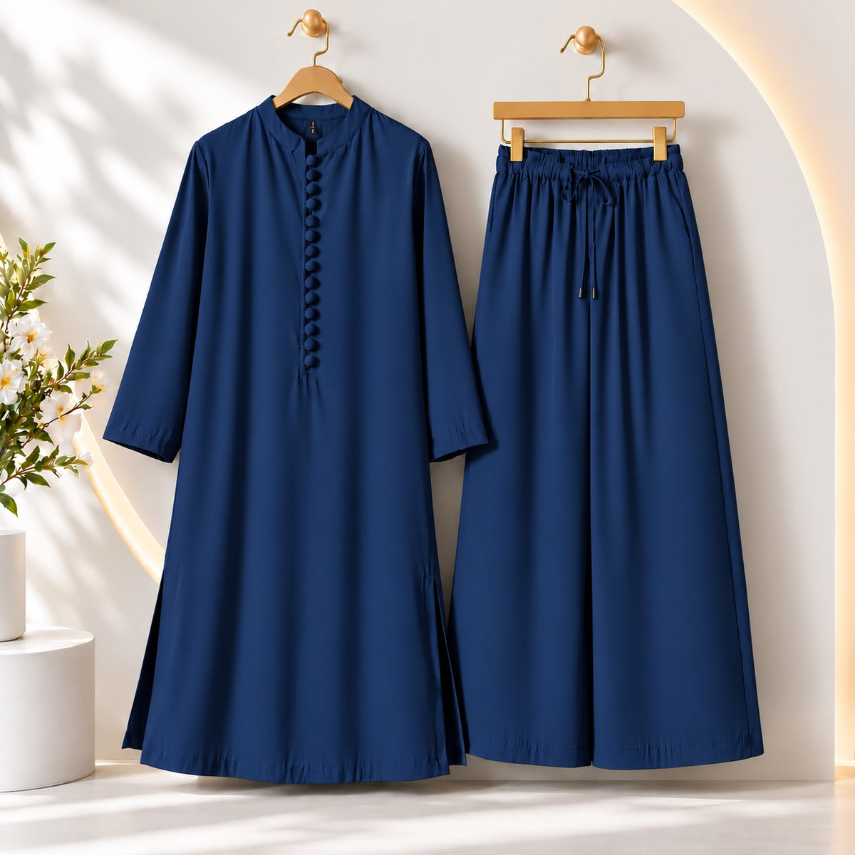 Karizma Solid Long Shirt & Plazo Style 2-Pcs Stiched Co-Ord Set. Main image