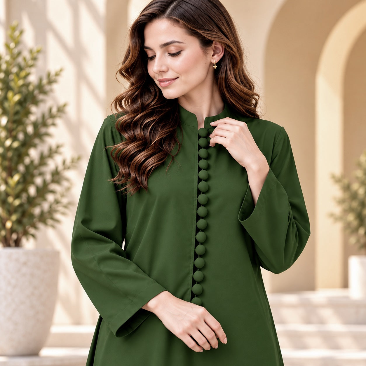Karizma Solid Long Shirt & Plazo Style 2-Pcs Stiched Co-Ord Set!! Olive Green Secondary image