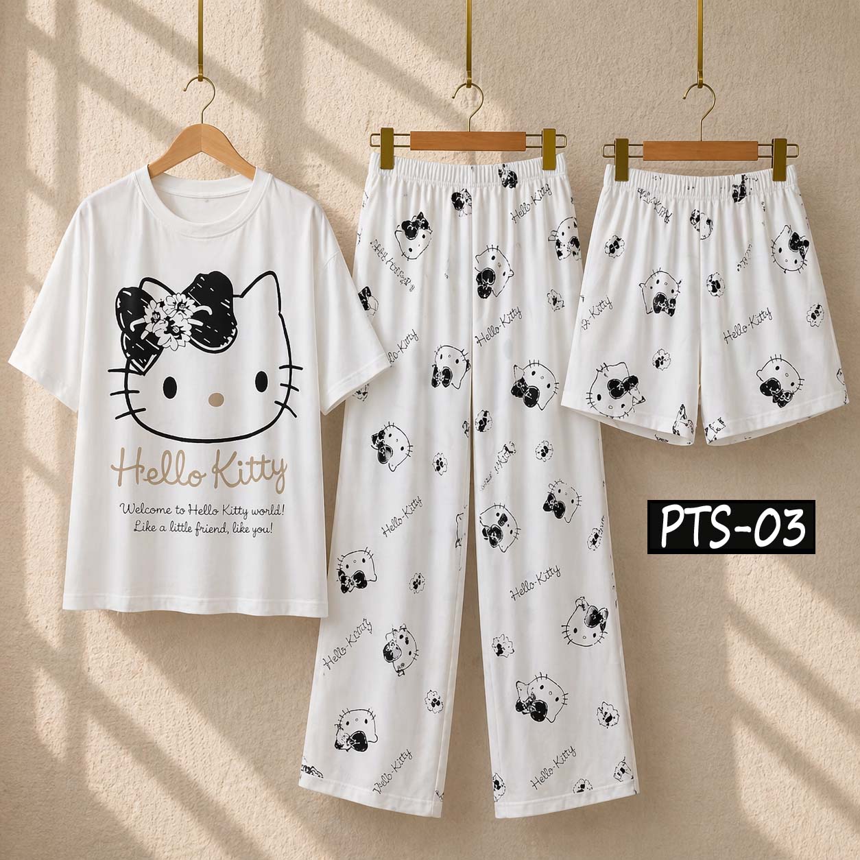Kitty Printed 3-Pcs Summer Launge & Night Wear Suit. PTS-03
