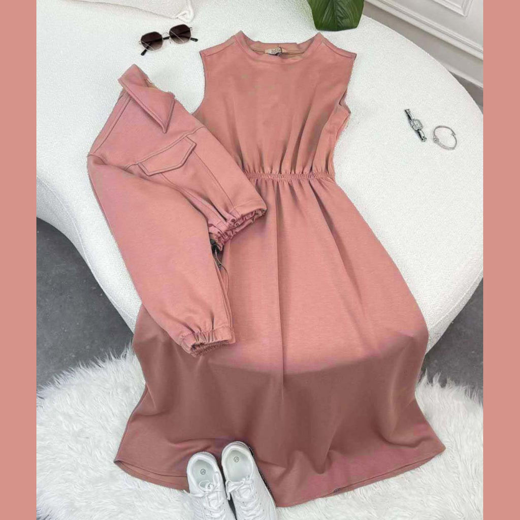 Drop Shoulder Short Jacket Maxi Style 2-Pcs Winter Co-Ord Set. WWTS-15 V2