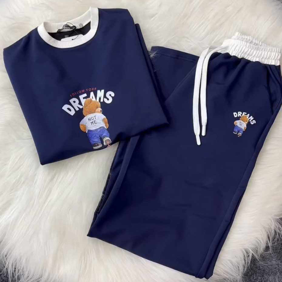 Bear Dreams Drop-Shoulder Style 2-Pcs Summer Dry-Fit Tracksuit For Her. WSTS-02