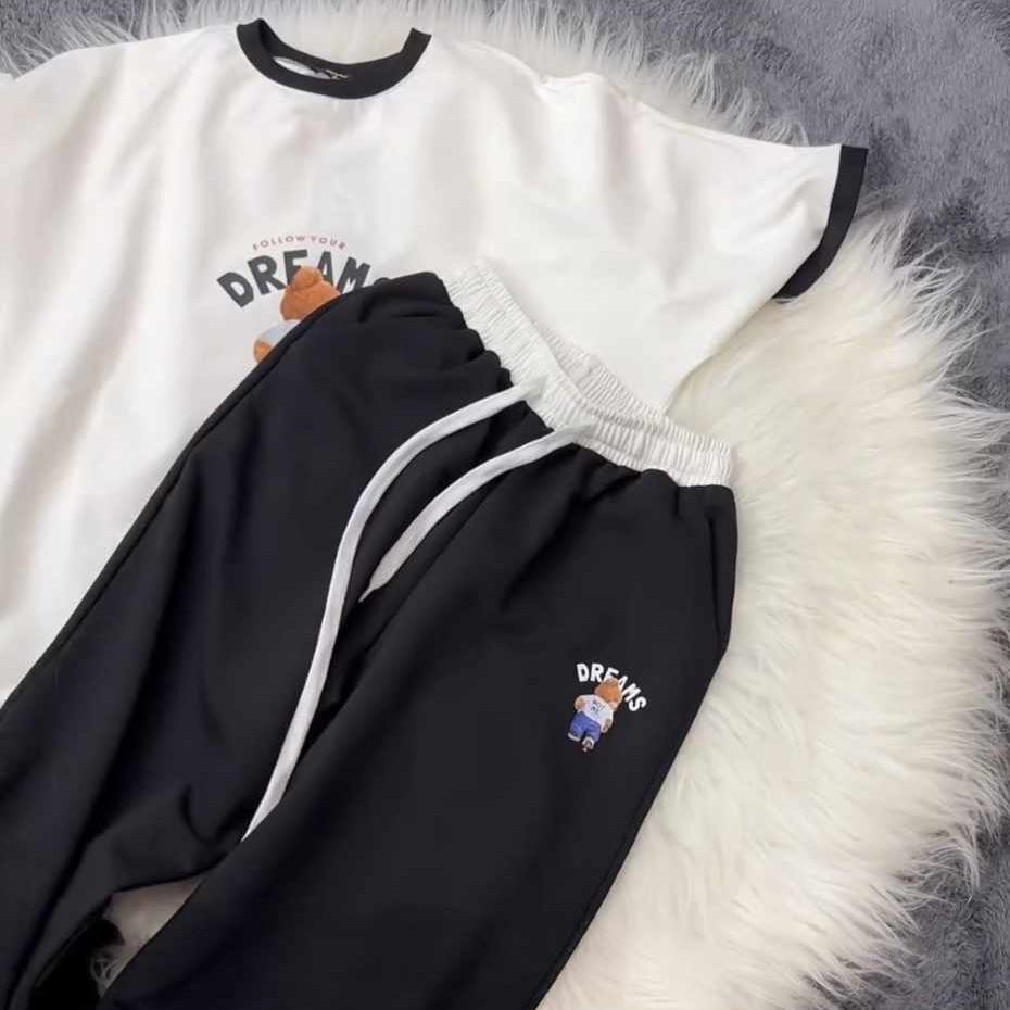 Bear Dreams Drop-Shoulder Style 2-Pcs Summer Dry-Fit Tracksuit For Her. WSTS-02