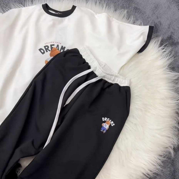 Bear Dreams Drop-Shoulder Style 2-Pcs Summer Dry-Fit Tracksuit For Her. WSTS-02