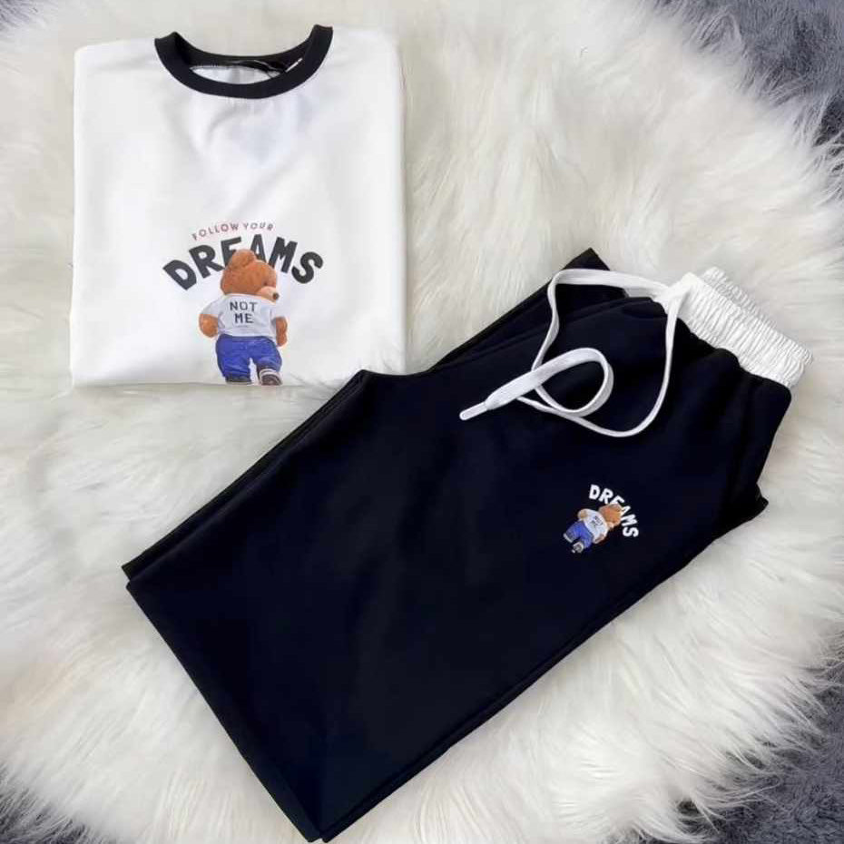 Bear Dreams Drop-Shoulder Style 2-Pcs Summer Dry-Fit Tracksuit For Her. WSTS-02 Main image