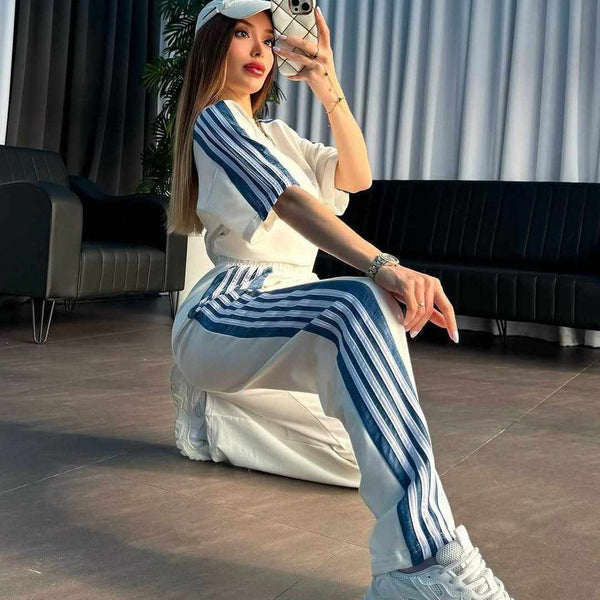 Drop-Shoulder Stripe Style 2-Pcs Summer Dry-Fit Tracksuit For Her. WSTS-04