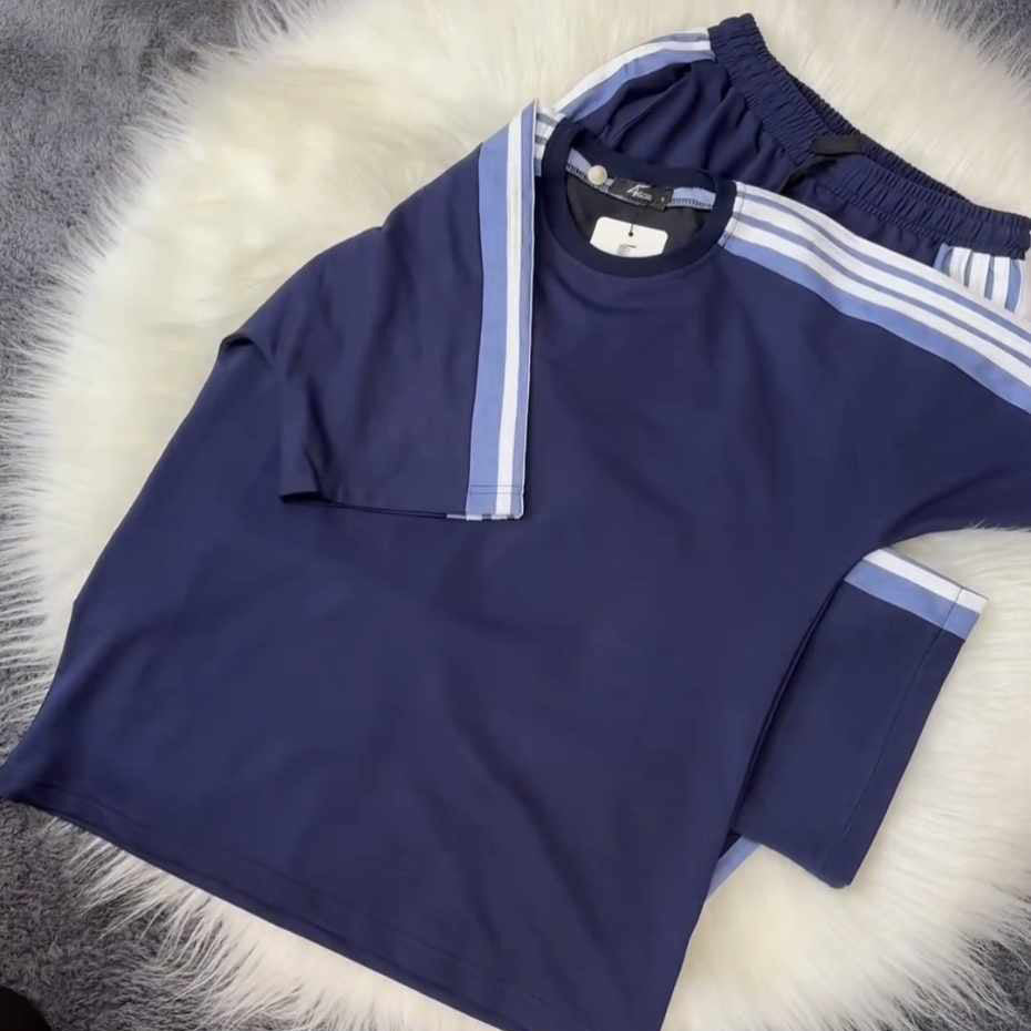 Drop-Shoulder Stripe Style 2-Pcs Summer Dry-Fit Tracksuit For Her. WSTS-04