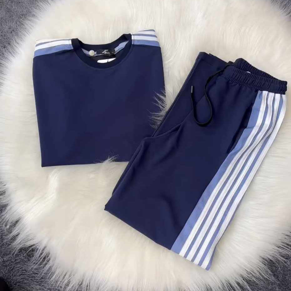 Drop-Shoulder Stripe Style 2-Pcs Summer Dry-Fit Tracksuit For Her. WSTS-04