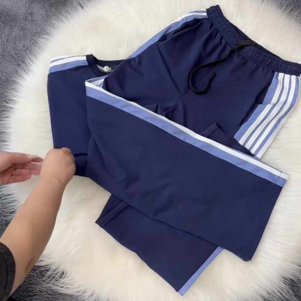 Drop-Shoulder Stripe Style 2-Pcs Summer Dry-Fit Tracksuit For Her. WSTS-04