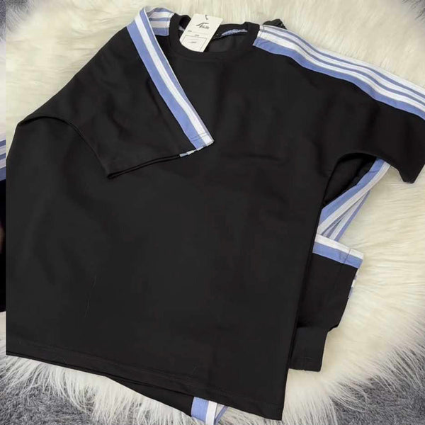 Drop-Shoulder Stripe Style 2-Pcs Summer Dry-Fit Tracksuit For Her. WSTS-04