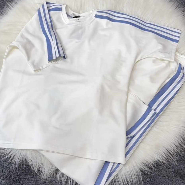 Drop-Shoulder Stripe Style 2-Pcs Summer Dry-Fit Tracksuit For Her. WSTS-04
