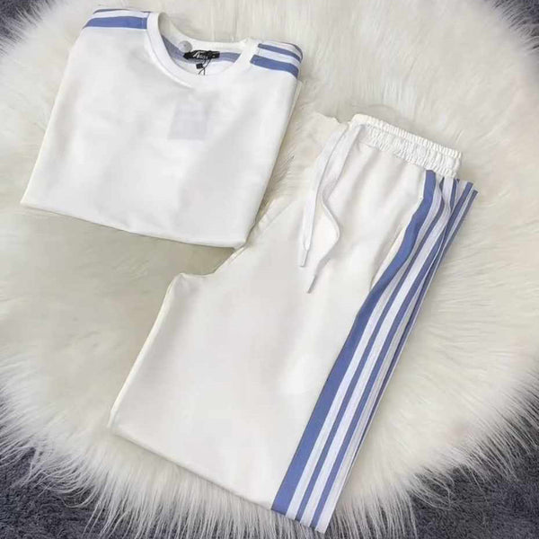 Drop-Shoulder Stripe Style 2-Pcs Summer Dry-Fit Tracksuit For Her. WSTS-04