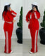 Red Adi 3-Stripe Style Premium Quality Winter 2-Pcs Tracksuit For Her. D-17
