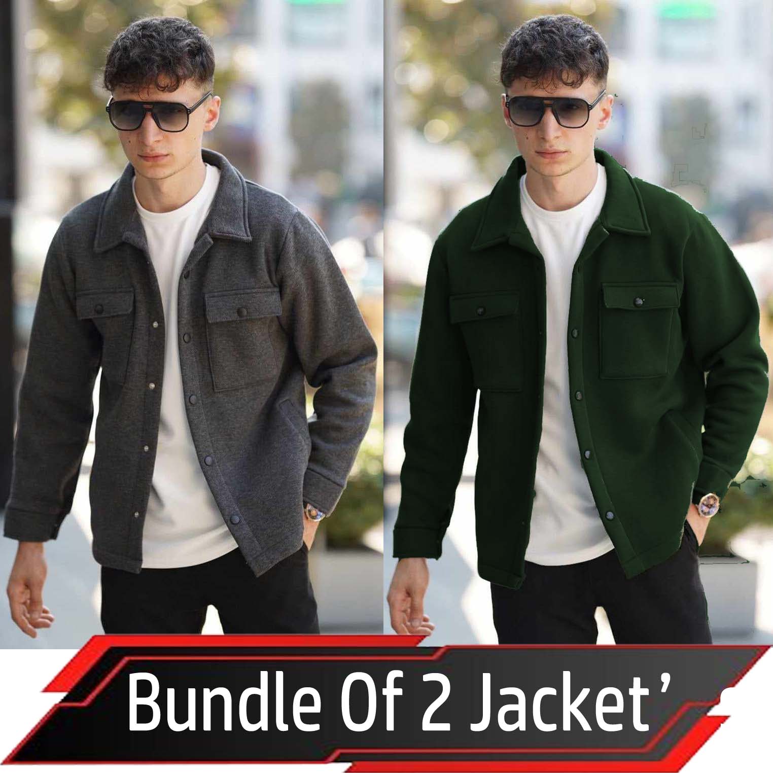 Bundle Of 2 4-Pocket Collar Style Casual Fleece Winter Button Jacket. MWJ-401 Main image