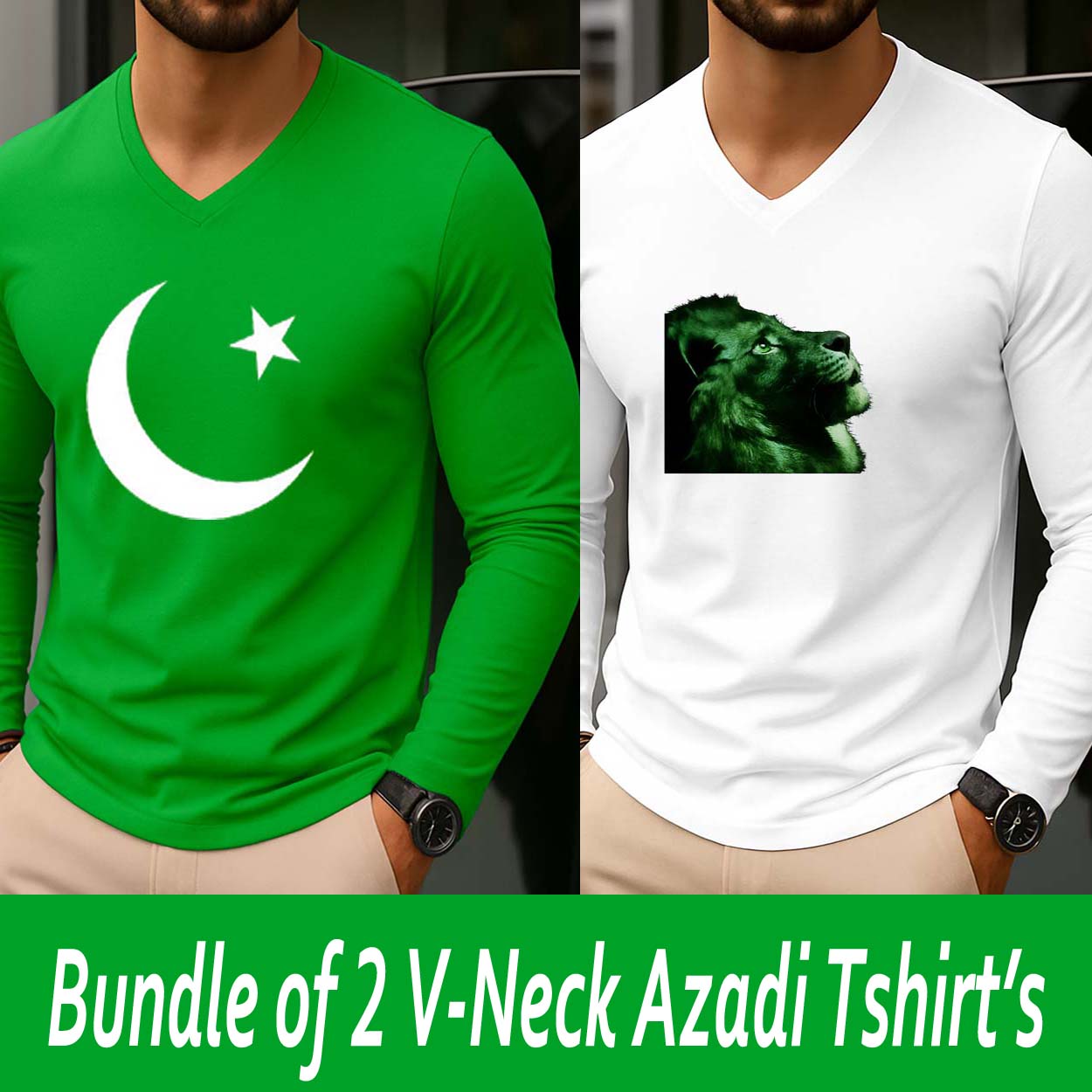 Bundle Of 2 V-Neck Full-Sleeve Printed Azadi Tshirt. Main image