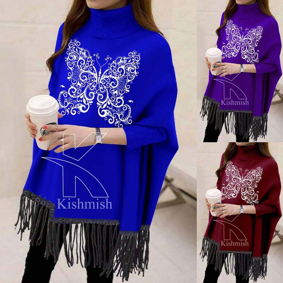 Bundle Of 3 Butterfly Printed Bat-Wing Style Lace Work Poncho For Summer's. Main image