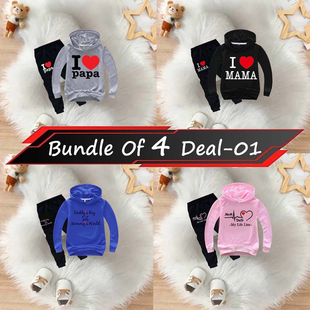 Bundle Of 4 Kids Hoodie Style 2-Pcs Winter Suit. Deal-1 (Clearance Sale) Main image