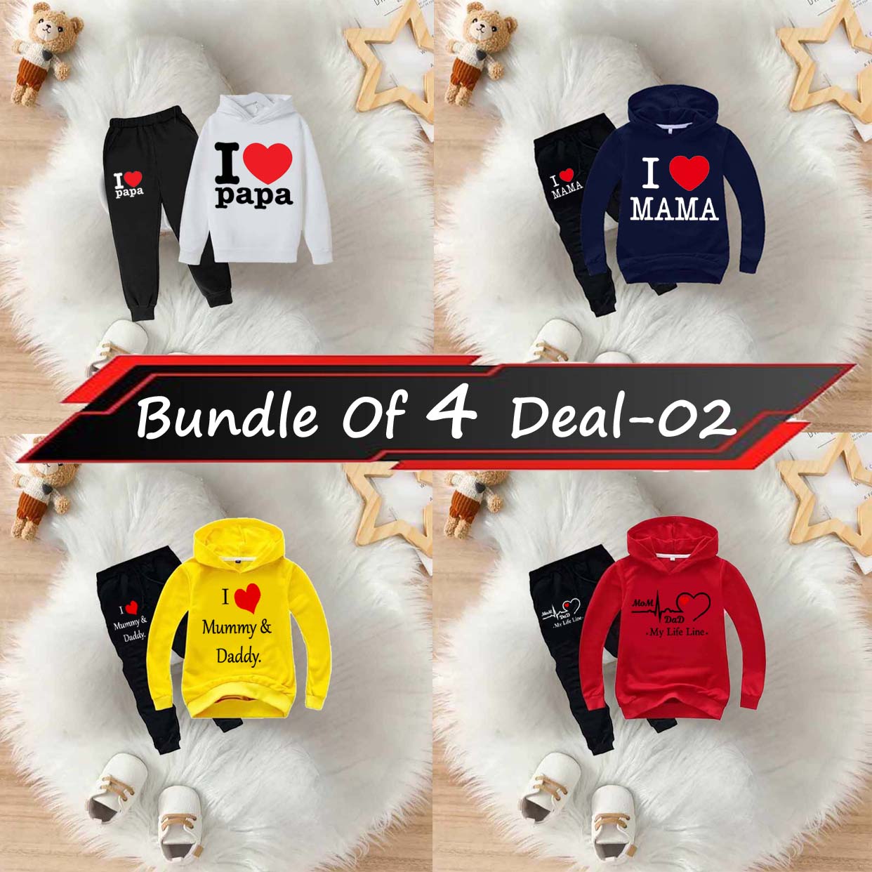 Bundle Of 4 Kids Hoodie Style 2-Pcs Winter Suit. Deal-2 (Clearance Sale) Main image