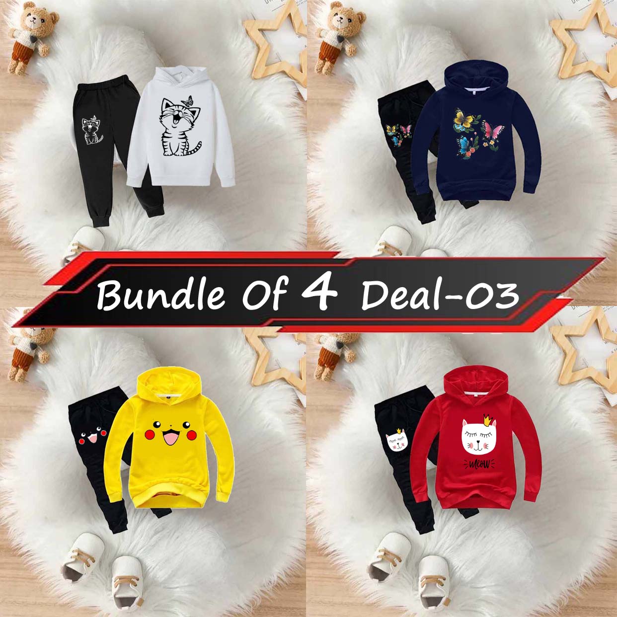 Bundle Of 4 Kids Hoodie Style 2-Pcs Winter Suit. Deal-3 (Clearance Sale) Main image