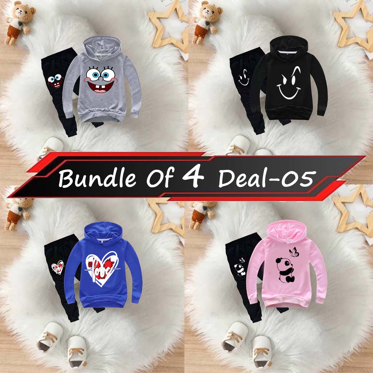 Bundle Of 4 Kids Hoodie Style 2-Pcs Winter Suit. Deal-5 (Clearance Sale) Main image