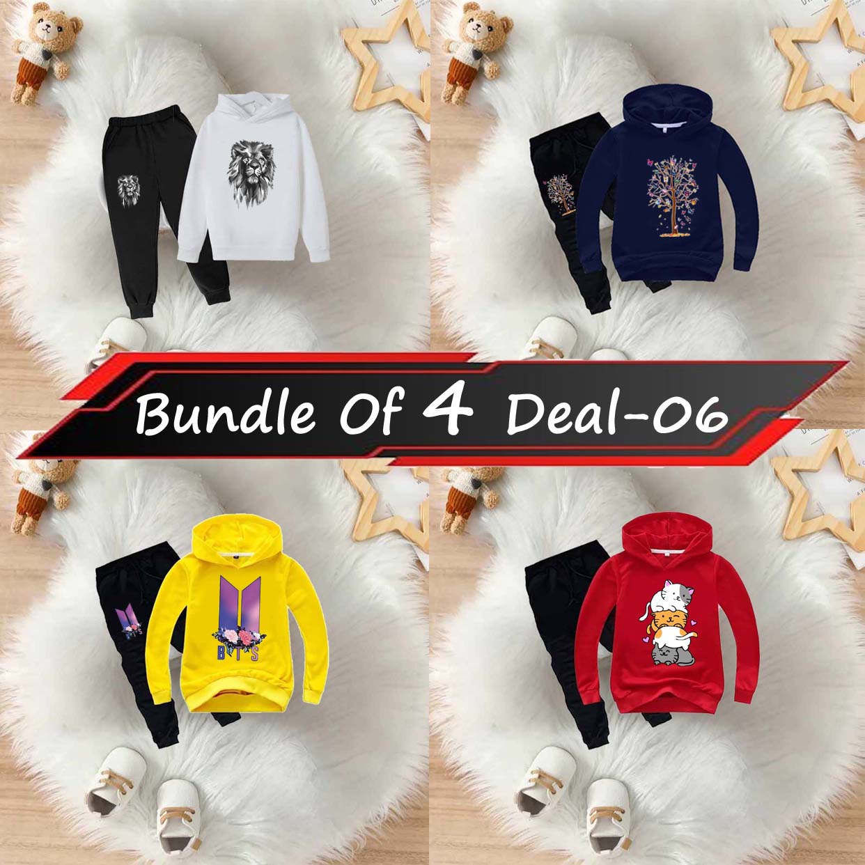 Bundle Of 4 Kids Hoodie Style 2-Pcs Winter Suit. Deal-6 (Clearance Sale) Main image