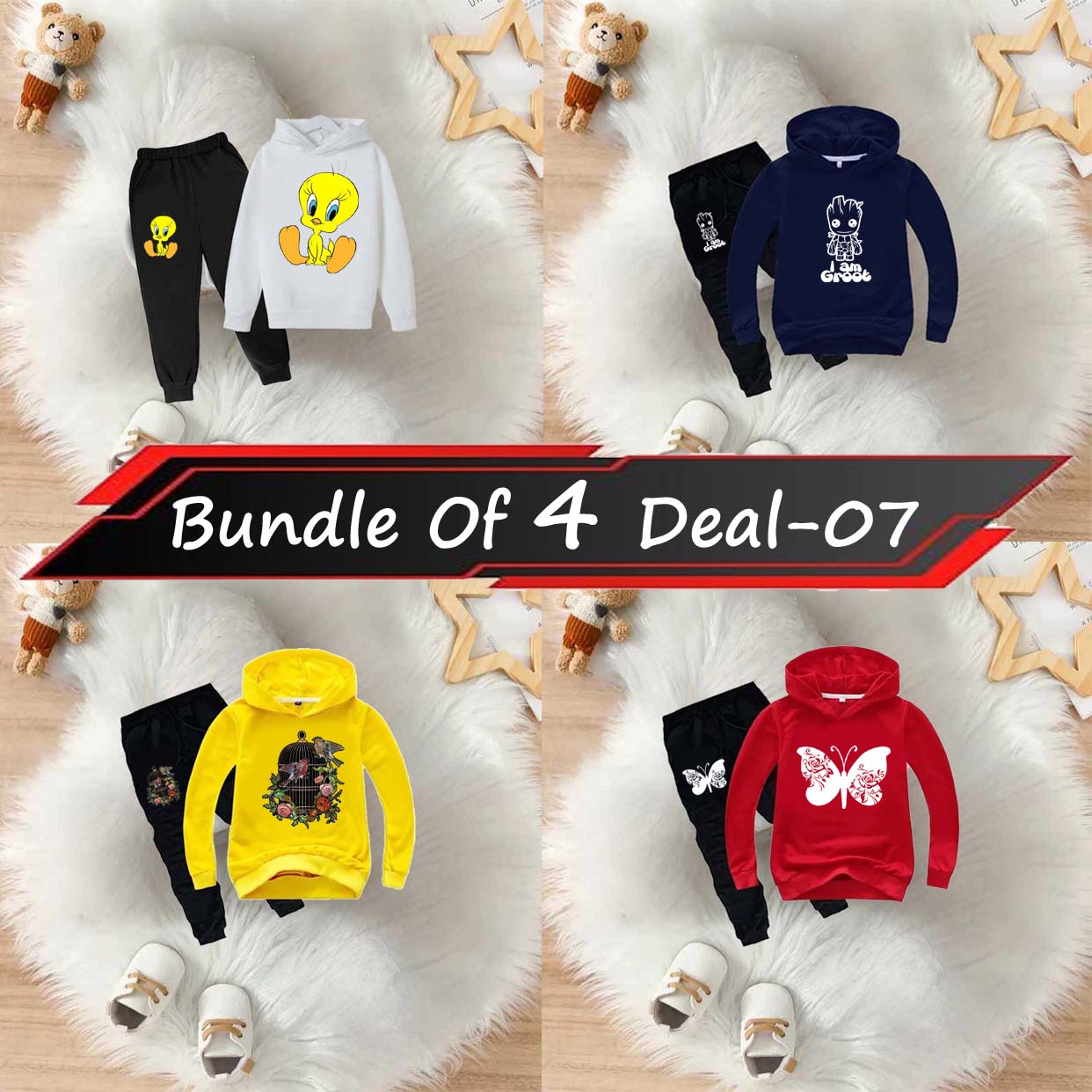 Bundle Of 4 Kids Hoodie Style 2-Pcs Winter Suit. Deal-7 (Clearance Sale) Main image
