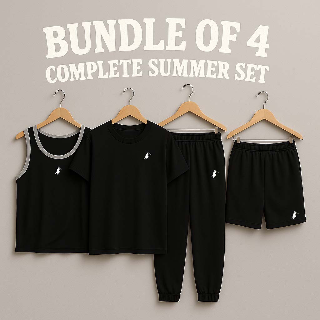Black Polo Horse Logo Printed Bundle Of 4 Dry-Fit Complete Summer Deal. B4NL-01 Main image