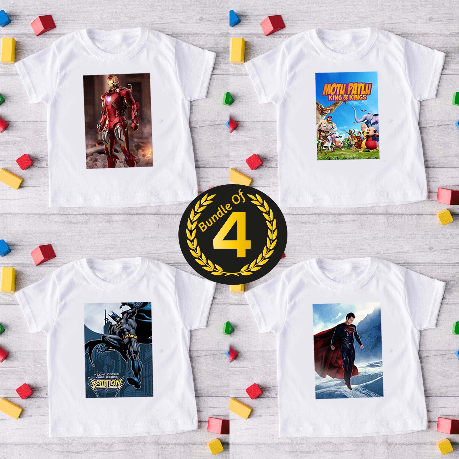 Bundle of 4 White Baby Boy 3D Printed Summer Tshirt's. Main image