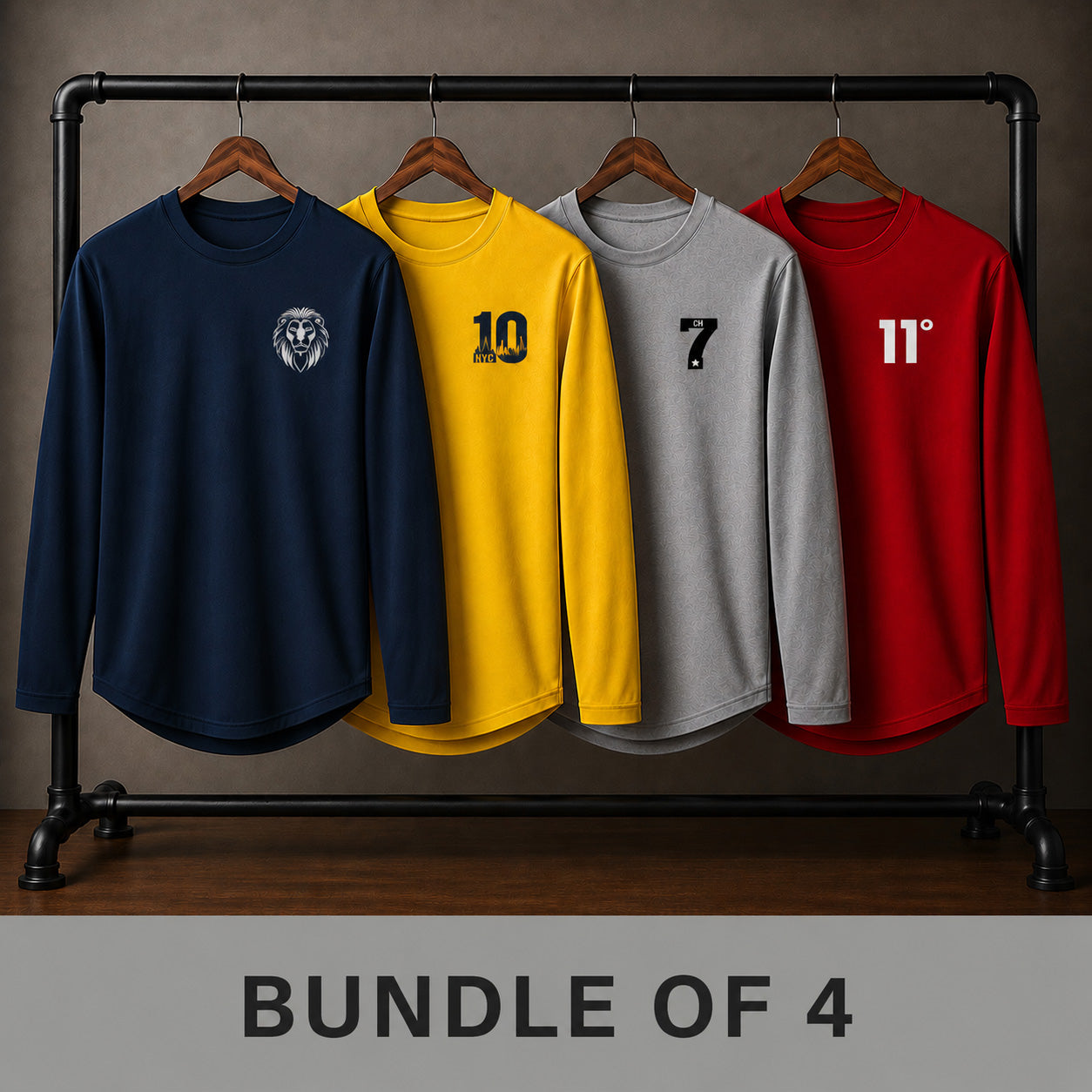 Bundle Of 4 Logo-Printed O-Neck Full-Sleeve Round-Hem Summer Tshirt's. Main image