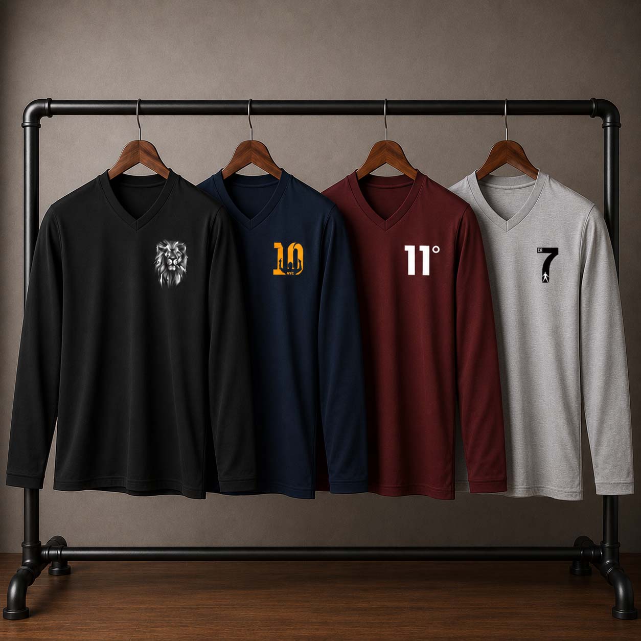 Bundle Of 4 PL-Logo Printed V-Neck Full-Sleeve Summer Tshirt's. Main image